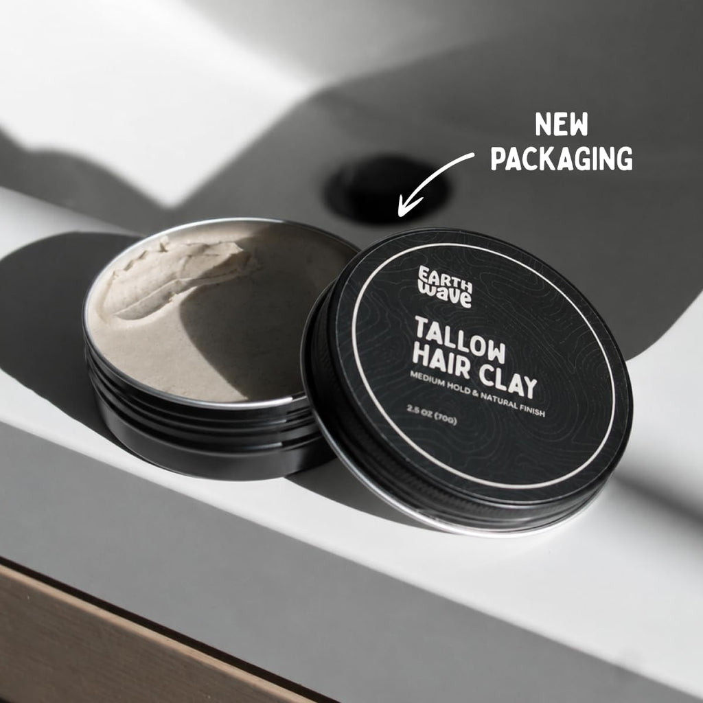 All Natural Tallow Hair Clay for Men & Women – Medium Hold Matte Finish Styling Pomade, Made with Grass-Fed Tallow & Natural Ingredients, Supports Healthy Hair & Scalp, Made in USA, 2.5 Oz