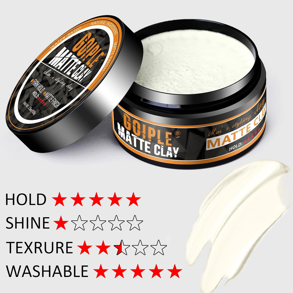 Matte Clay Firm Hold Hair Clay for Men Water Based & Hair Styling Powder for Natural Finish Volumizing & Texturizing Hair Powder & Sea Salt Spray for All Hair Adds Instant Thickness Light Hold (3PCS)