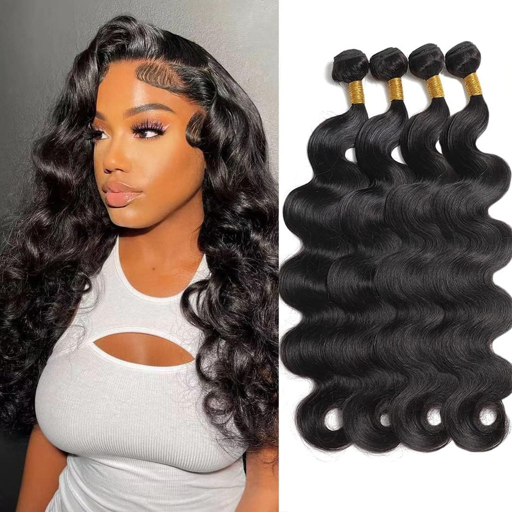 Human Hair Bundles Body Wave (20 22 24 26 Inch) 10A Human Hair 100% Unprocessed Brazilian Weave 4 Bundles Virgin Human Long Hair Natural Color Hair Extensions