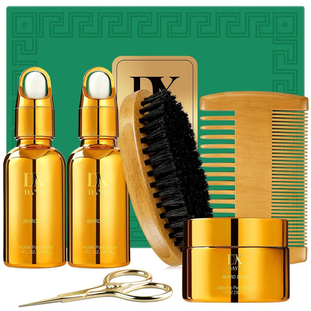 Beard Grooming Kit for Black Men W/ Beard Oil, Balm, Brush, Comb & Scissors