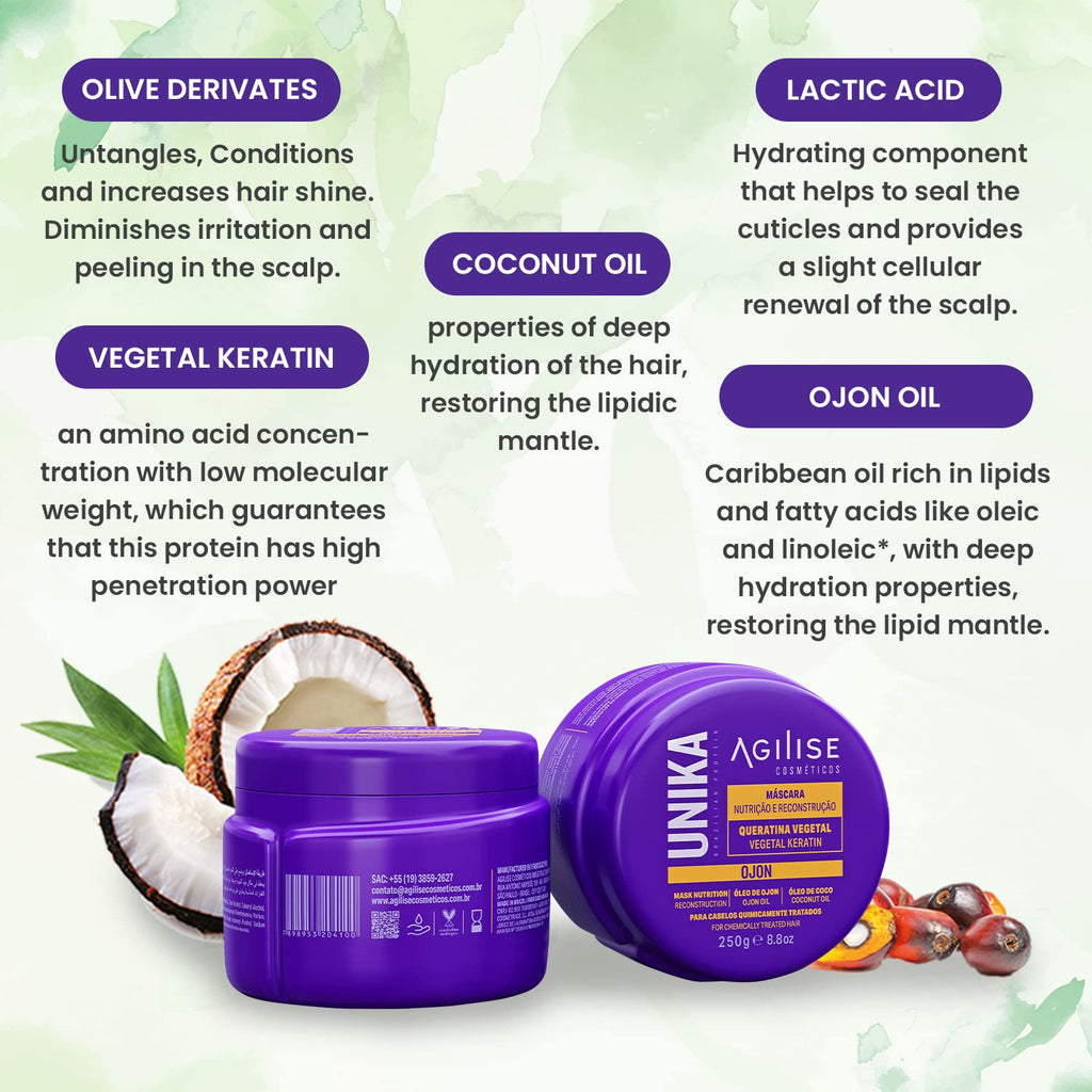 UNIKA Hair Mask for Frizzy Hair, Keratin Treatment for Damaged Hair, Deep Conditioning Mask with Ojon & Coconut Oil, Hair Products for Women, Sulfate Free Hair Mask - 8.8Oz