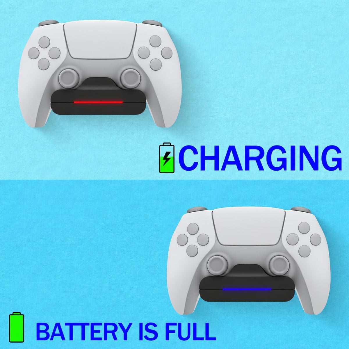 PS5 Controller Wall Mount Charger Dock with 3.3Ft Cord,Charging Station Holder Fits for Midnight Black PS5 Pro Wireless Controller with LED Indicators Fast Charging Speed Cable, 2 Pack