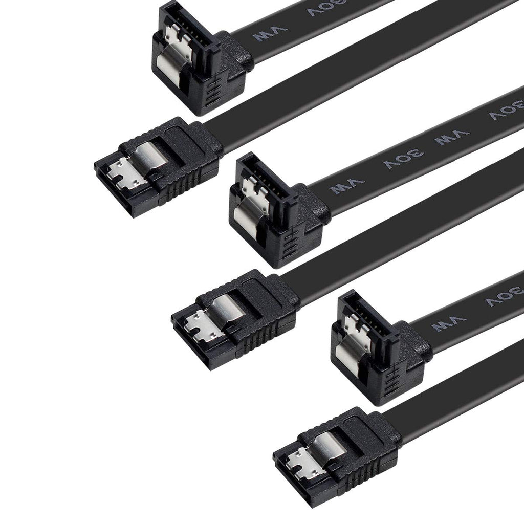 SATA Cable III, 3 Pack SATA Cable III 6Gbps 90 Degree Right Angle with Locking Latch 18 Inch for SATA HDD, SSD, CD Driver, CD Writer - Black