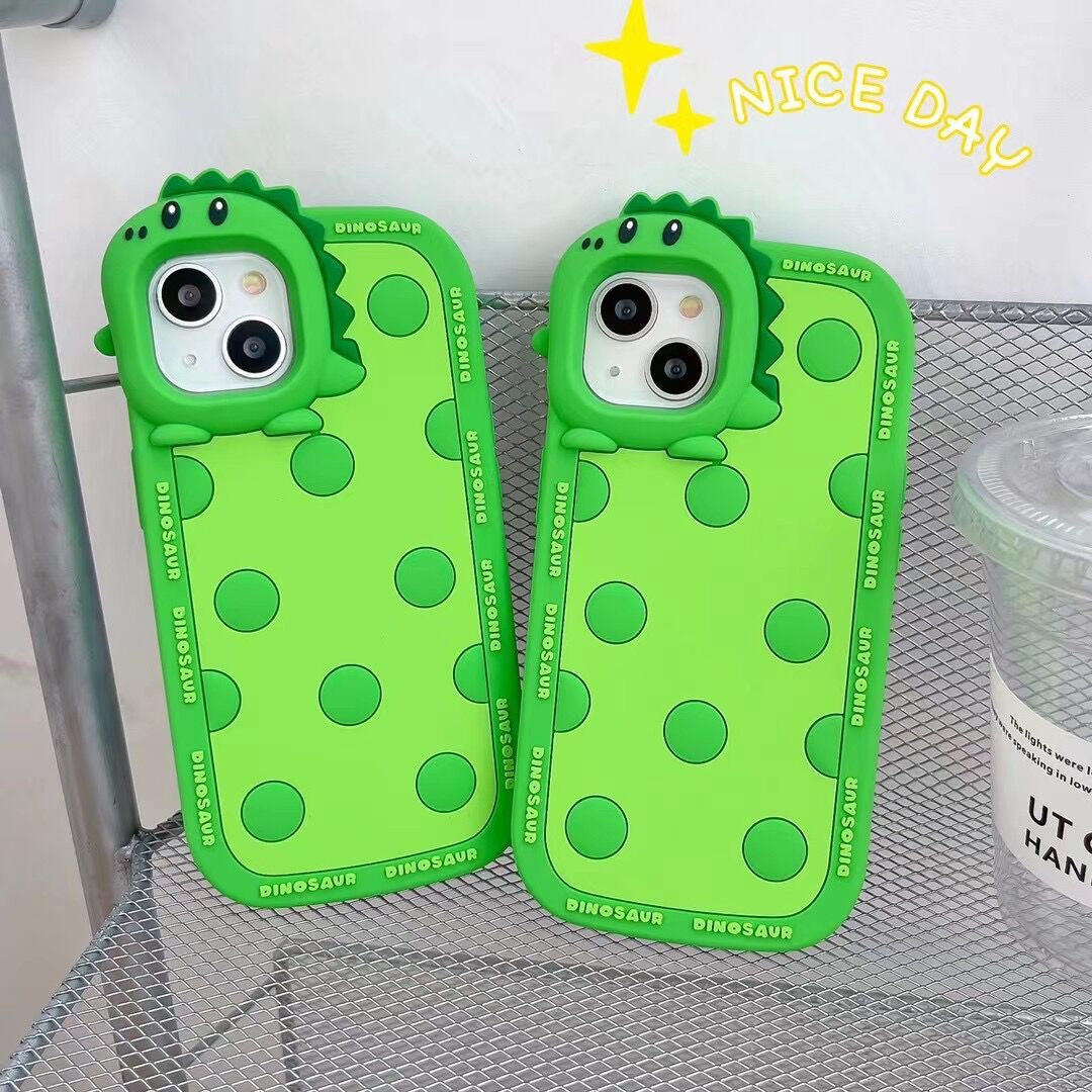 Polka Dots Green Little Dinosaur Silicone Phone Case Phone Case