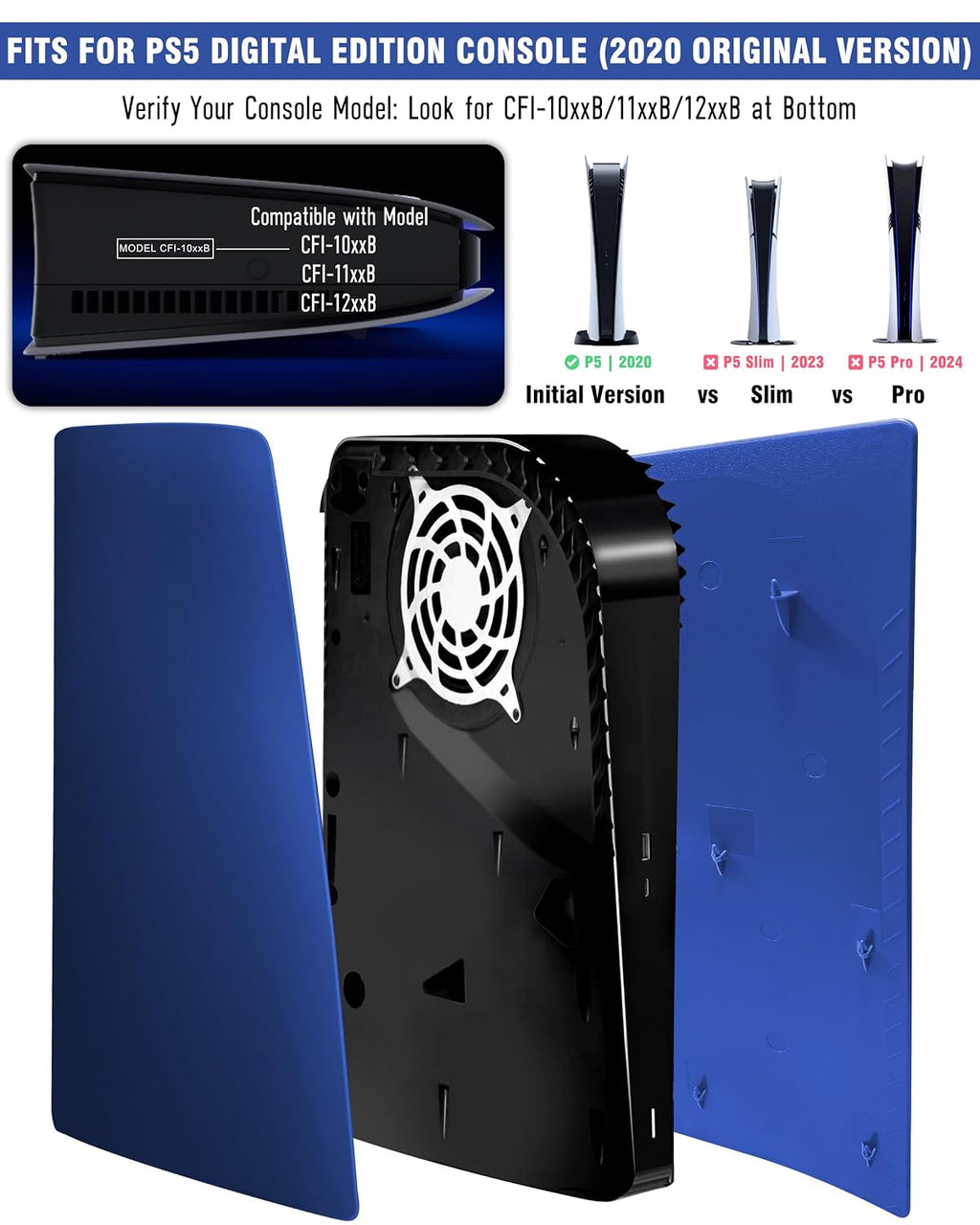 Faceplate for PS5 Digital Edition, Anti-Scratch Dustproof Plates Replacement Cover Skin Accessories Compatible with PS5 Console Digital Edition, Blue, 2020 Standard Version
