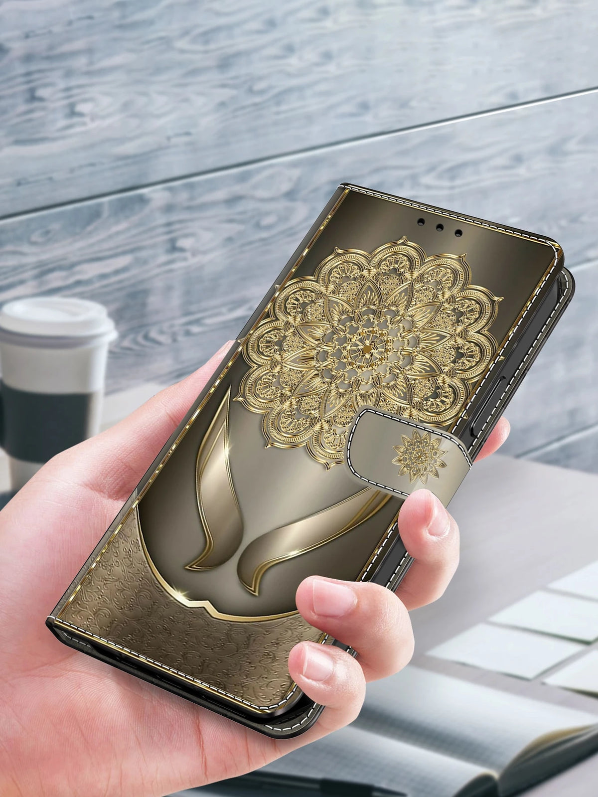 GLANDOTU Foldable Kickstand Card Slot Magnetic Adsorption PU Leather + TPU Pattern Phone Protective Case