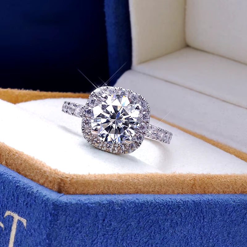 100% Moissanite Rings 1CT 2CT 3CT Brilliant Diamond Halo Engagement Rings for Women Girls Promise Gift Sterling Silver Jewelry