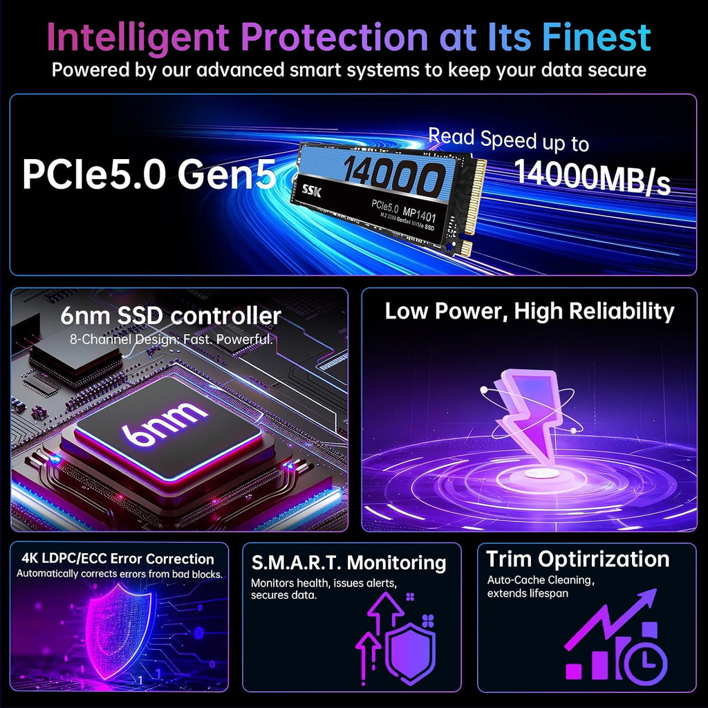 1TB Internal M.2 Nvme SSD 2280 Pcie Gen5 up to 14000Mb/S Internal SSD
