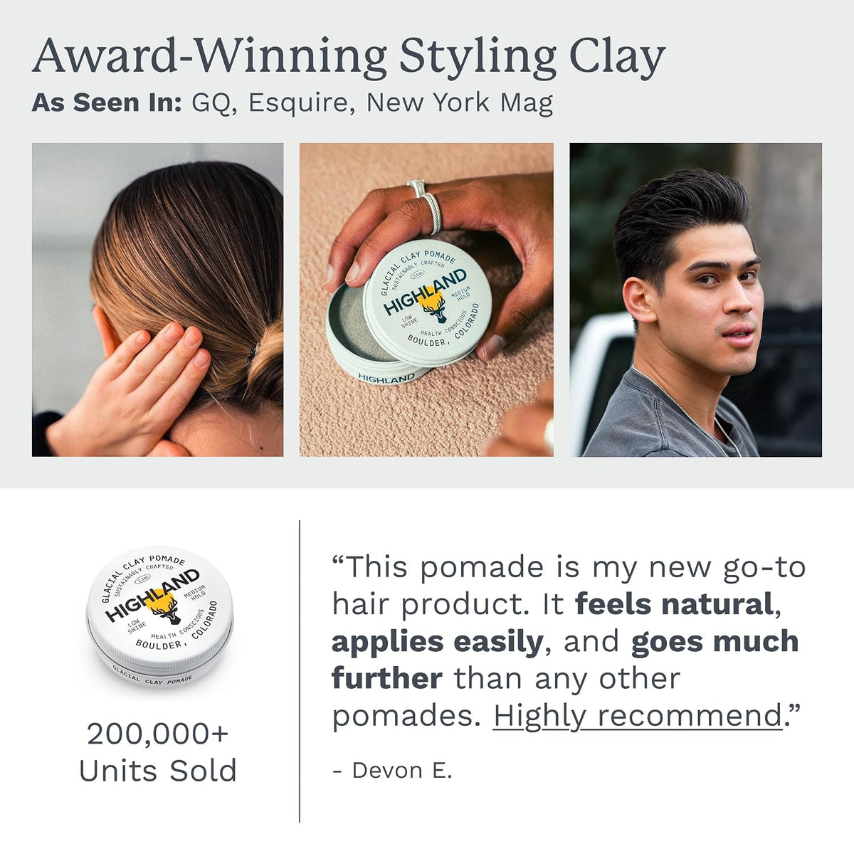 Glacial Hair Clay Pomade - Award Winning Hair Styling Clay for Men and Women Made with 100% All Natural and Organic Ingredients That Promote Hair and Scalp Health. Low Shine, Medium Hold.