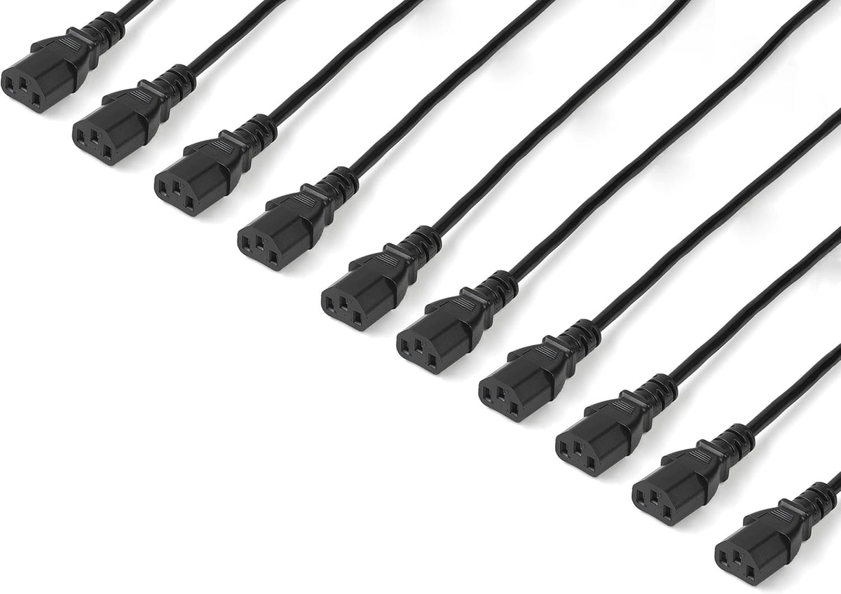 10Ft (3M) Computer Power Cord, NEMA 5-15P to C13, 10A 125V, 18AWG, 10 Pack, Black Replacement AC Power Cord, Printer Power Cord, Monitor/Pc Power Supply Cable - UL Listed (PXT1011010PK)