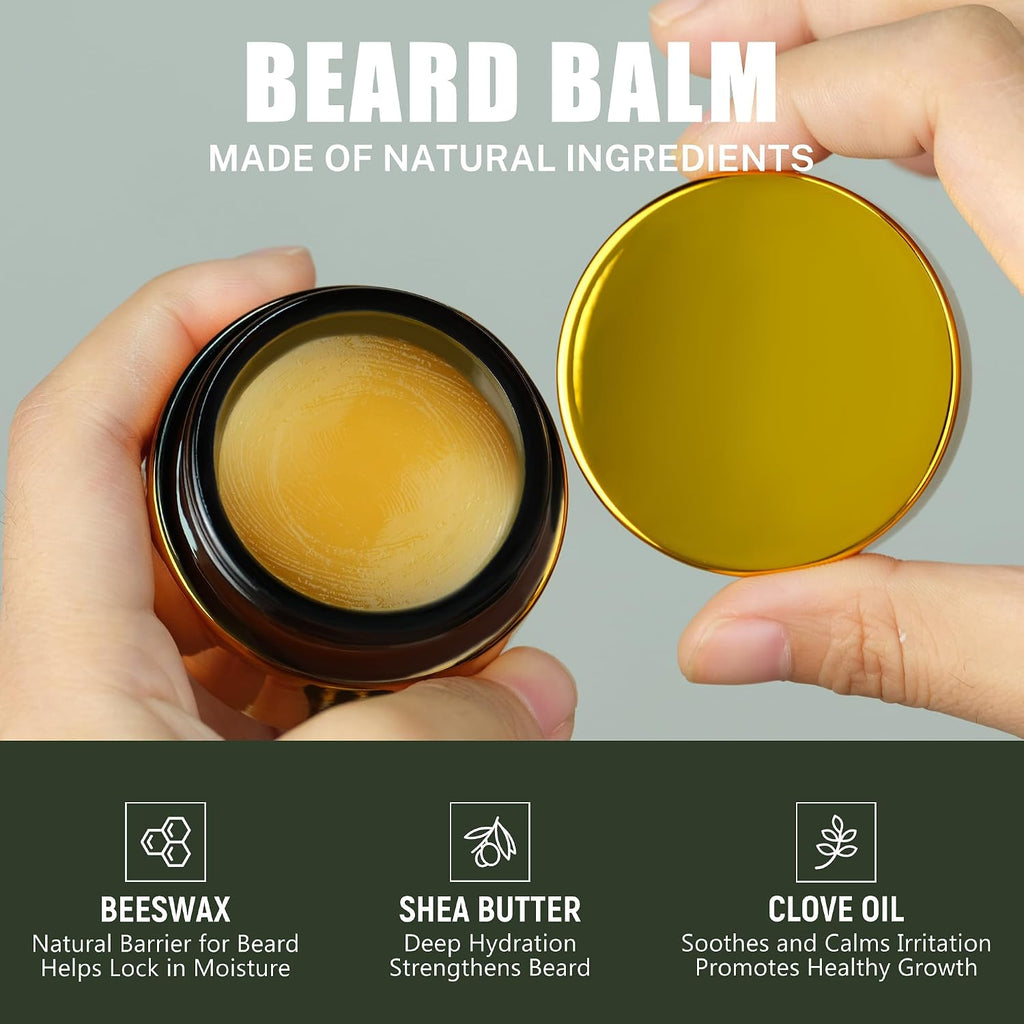Beard Grooming Kit for Black Men W/ Beard Oil, Balm, Brush, Comb & Scissors