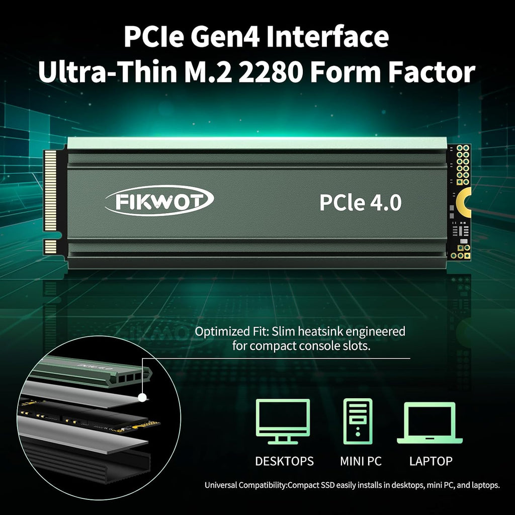 FN960 1TB M.2 Nvme SSD Pcie Gen4 X4 2280 Internal Solid State Drive with Heatsink, up to 5,000Mb/S, Dynamic SLC Cache, Compatible with PS5 Internal SSD