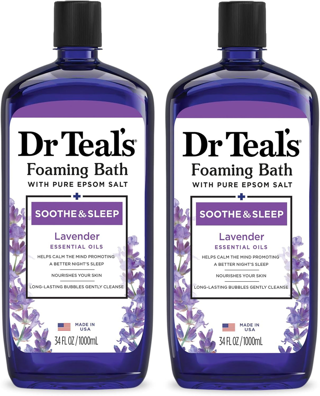 Foaming Bath with Pure Epsom Salt, Soothe & Sleep with Lavender, 34 Fl Oz (Pack of 2)