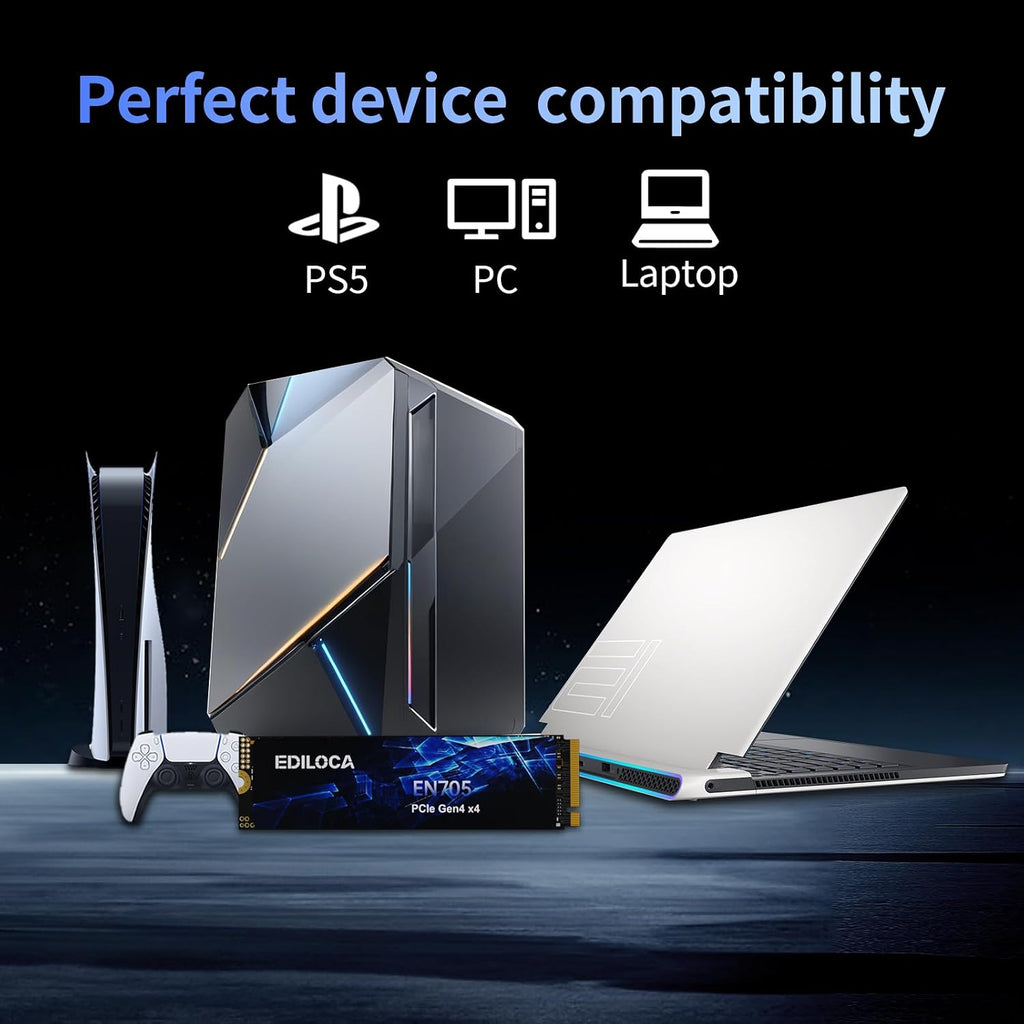 2TB SSD Nvme M.2 2280 Pcie Gen4 X4 Internal Solid State Drive for PS5, Gaming PC and Laptop, up to 4800Mb/S, with Dynamic SLC Cache (EN705)
