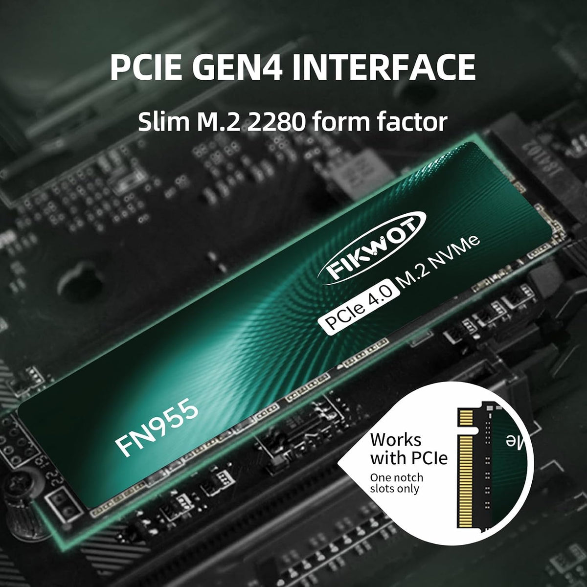 FN955 1TB Nvme SSD M.2 2280 Pcie Gen4X4, up to 7300Mb/S, 3D NAND TLC Flash Internal Solid State Drive, Configure SLC Cache, for PS5 Storage Expansion Laptop Desktop
