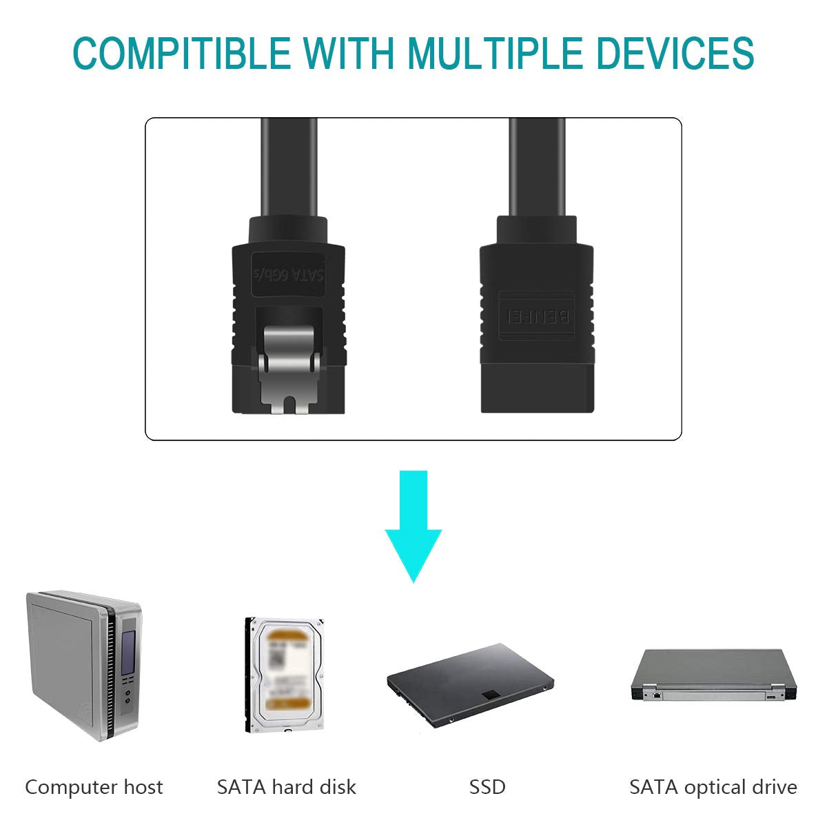 SATA Cable III, SATA Cable III 6Gbps Straight HDD SDD Data Cable with Locking Latch 18 Inch Compatible for SATA HDD, SSD, CD Driver, CD Writer - Black