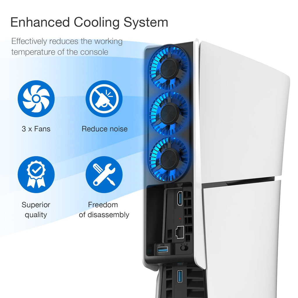 Cooling Fan for PS5 Slim, Upgraded Quiet Cooler Fan with LED Light, for PS5 Slim Console Digital & Discs Edition