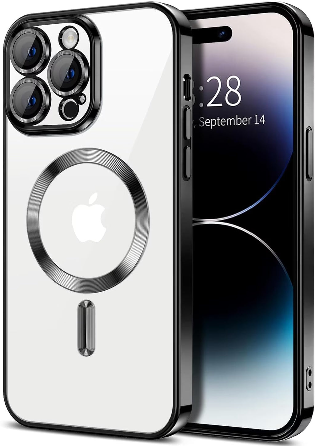 Magnetic Clear Case Compatible with Iphone 15 Pro Max, Flexible Fashion Cover, Black