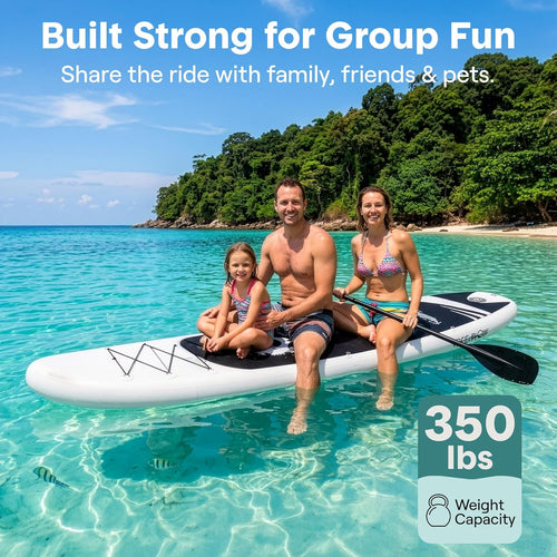 10'6" Inflatable Stand up Paddle Board with Premium SUP Accessories - Wide Stable Design with Non-Slip EVA Deck Pad, for Youth and Adults, 350 Lbs. Capacity