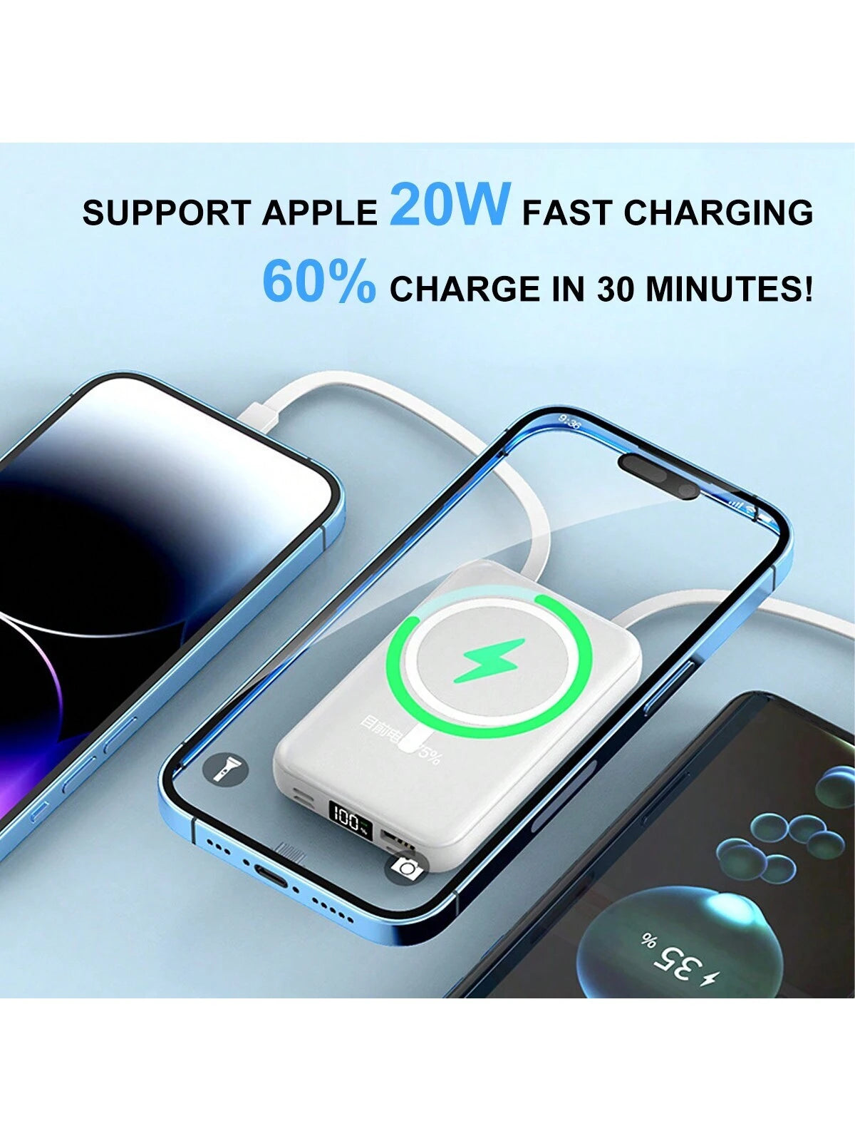 5000Mah Magnetic Portable Charger, Wireless Power Bank Built-In 3 Cables, 10000Mah Battery Pack Compatible with Iphone 16/15/14/13/12 Series and for Airpods 1/2/Pro and More