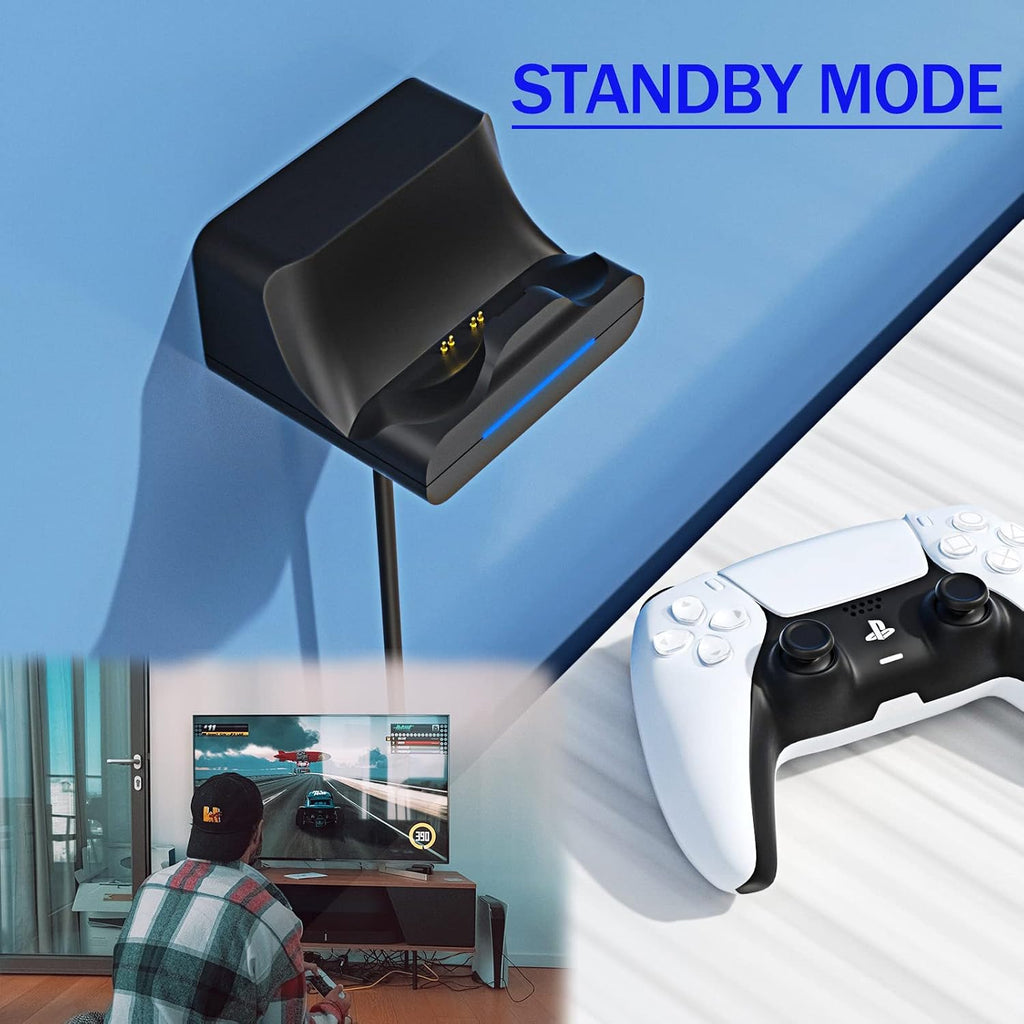 PS5 Controller Wall Mount Charger Dock with 3.3Ft Cord,Charging Station Holder Fits for PS5 Pro Wireless Controller with LED Indicators Fast Charging Speed Cable,Space Saving
