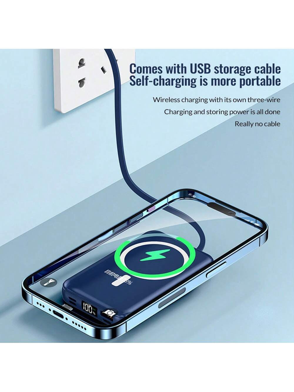 5000Mah Magnetic Portable Charger, Wireless Power Bank Built-In 3 Cables, 10000Mah Battery Pack Compatible with Iphone 16/15/14/13/12 Series and for Airpods 1/2/Pro and More