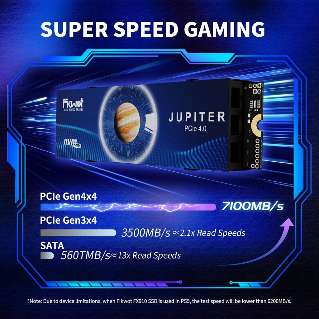 FX910 M.2 SSD 500GB Nvme SSD, Pcie Gen4 Gaming SSD with Heatsink, up to 7300Mb/S, M2 2280 Internal Solid State Drive for PS5