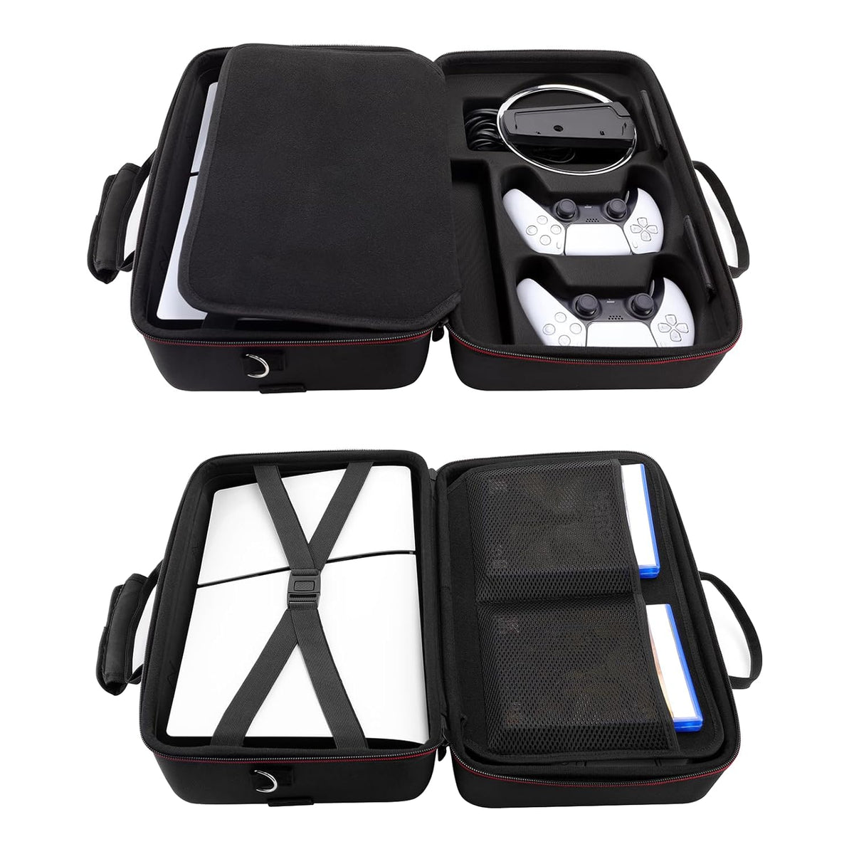Carrying Case Compatible with PS5 SLIM 2023, Hard Shell Travel Case Protective Bag for Play Station 5 Slim Disc and Digital Edition Console, Controllers, Vertical Base, Disc and Cable Accessories