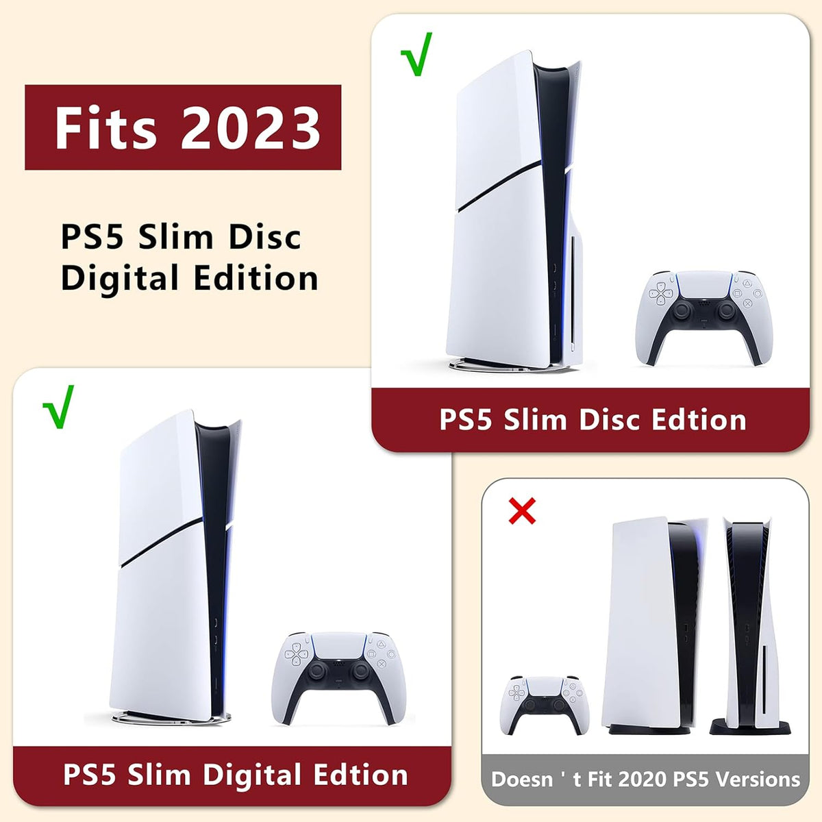 Carrying Case Compatible with PS5 SLIM 2023, Hard Shell Travel Case Protective Bag for Play Station 5 Slim Disc and Digital Edition Console, Controllers, Vertical Base, Disc and Cable Accessories