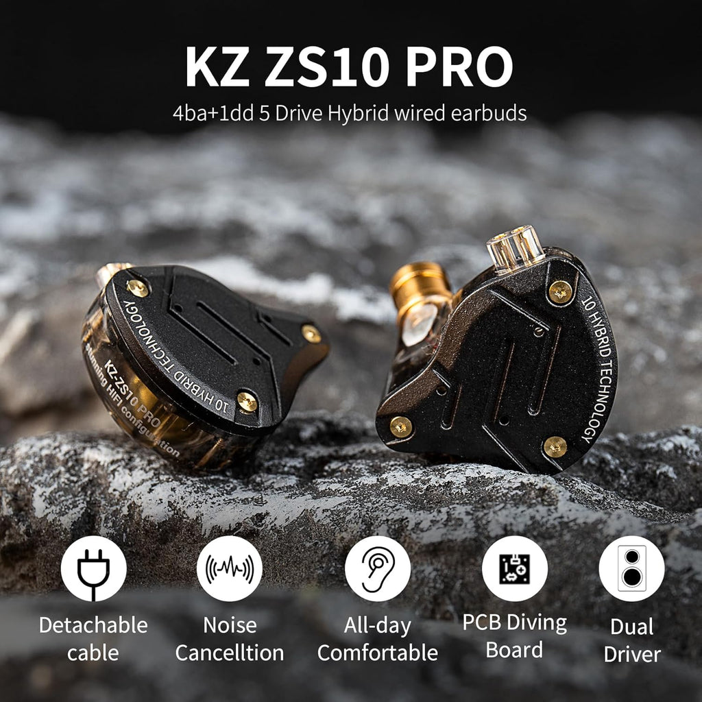 KZ ZS10 Pro in Ear Monitor Wired Headphone, KZ Hifi Earbuds in Ear Monitor Earphone with 4 Balanced Armatures and 1 Dynamic Drivers Professional IEM Headphone for Drummer Musician(Blue No Mic)