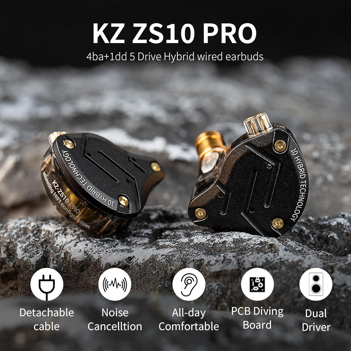 KZ ZS10 Pro in Ear Monitor Wired Headphone, KZ Hifi Earbuds in Ear Monitor Earphone with 4 Balanced Armatures and 1 Dynamic Drivers Professional IEM Headphone for Drummer Musician(Blue No Mic)