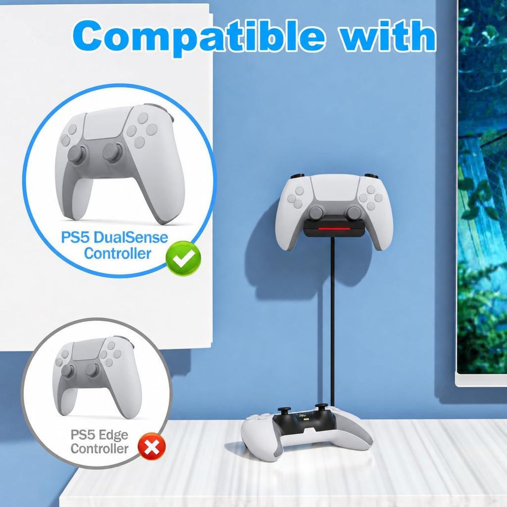PS5 Controller Wall Mount Charger Dock with 3.3Ft Cord,Charging Station Holder Fits for Midnight Black PS5 Pro Wireless Controller with LED Indicators Fast Charging Speed Cable, 2 Pack