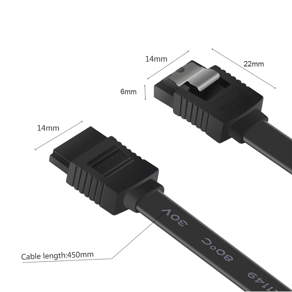 SATA Cable III, SATA Cable III 6Gbps Straight HDD SDD Data Cable with Locking Latch 18 Inch Compatible for SATA HDD, SSD, CD Driver, CD Writer - Black