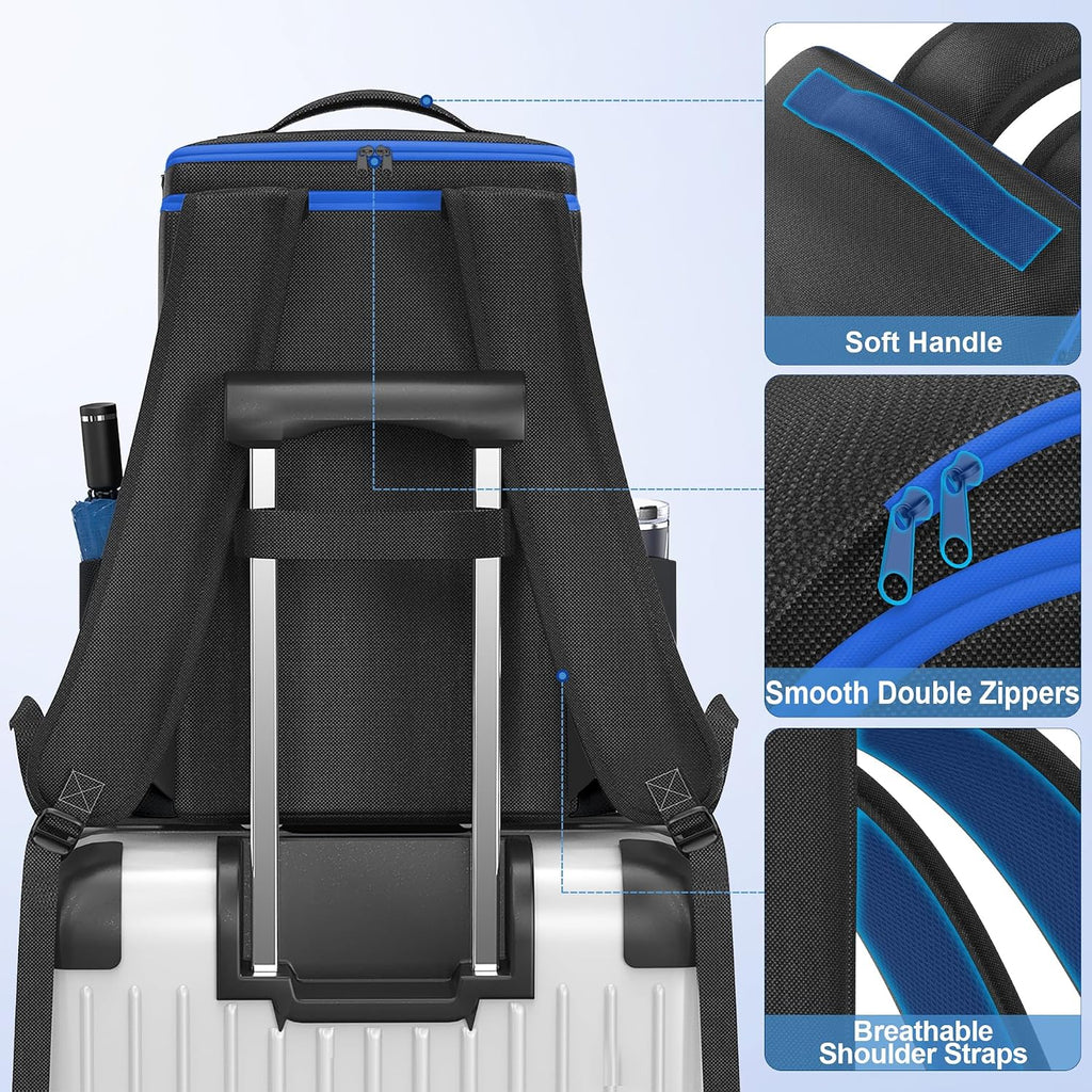 Backpack for PS5/ Slim/ Pro Console, Fully Zip-Open PS5 Carrying Case Travel Bag, Large Capacity PS Storage Bag for Dual Controllers, PS Portal, Laptop, Game Cards, Backpack with 3 Cable Pouch,Blue