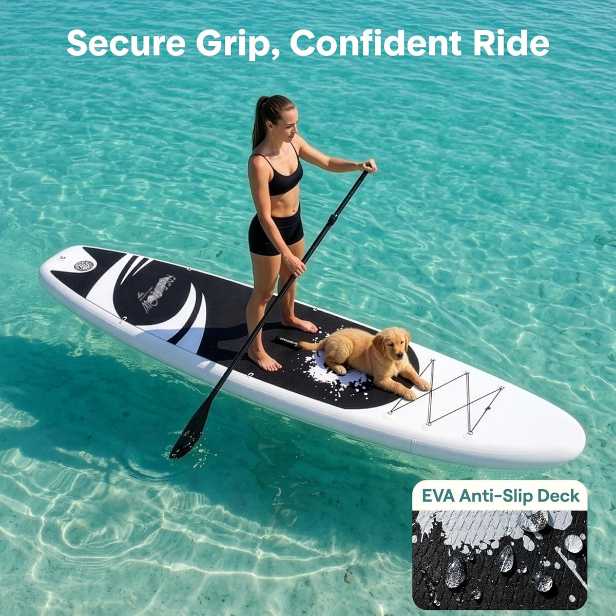 10'6" Inflatable Stand up Paddle Board with Premium SUP Accessories - Wide Stable Design with Non-Slip EVA Deck Pad, for Youth and Adults, 350 Lbs. Capacity