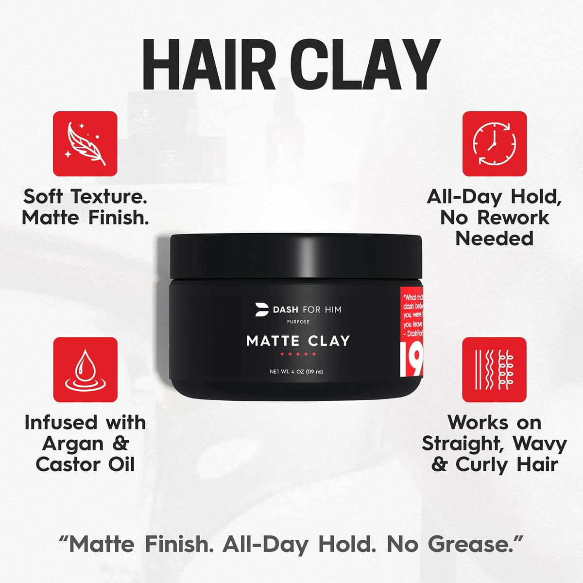 Hair Clay for Men 4Oz - Scented, Medium Hold, Adds Volume & Texture Styling