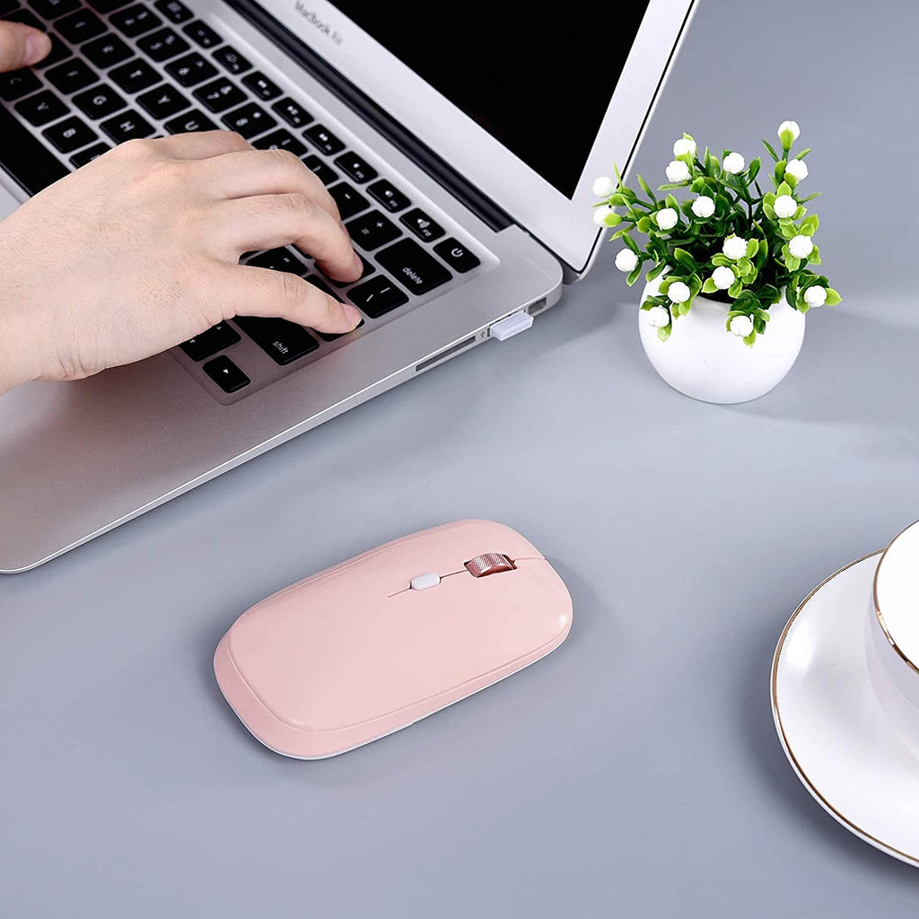 Wireless Flat Mouse, 2.4G Optical Mouse for Laptop, PC, Chromebook, Notebook, Especially Designed for Computer Bags (Pink)