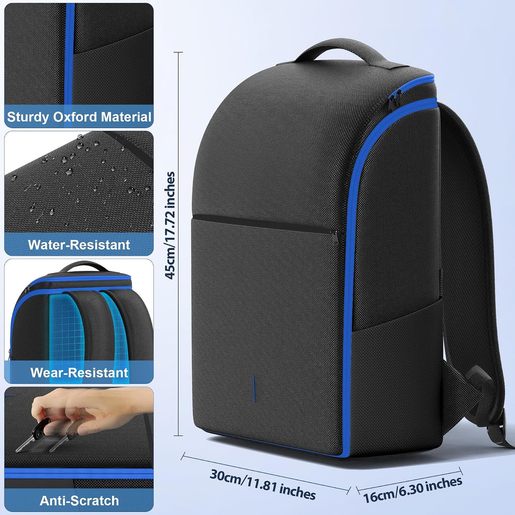 Backpack for PS5/ Slim/ Pro Console, Fully Zip-Open PS5 Carrying Case Travel Bag, Large Capacity PS Storage Bag for Dual Controllers, PS Portal, Laptop, Game Cards, Backpack with 3 Cable Pouch,Blue