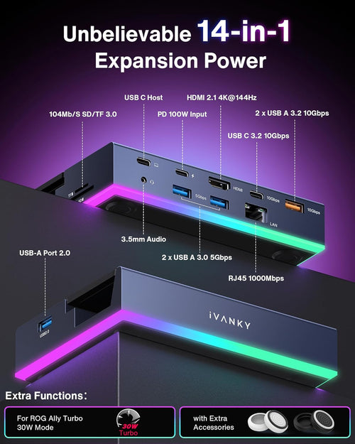 14-In-1 RGB Docking Station for ROG Xbox Ally X(2025)/X20, 4K@120Hz