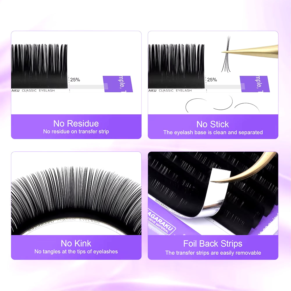 NAGARAKU 16Rows Classic Individual Eyelash Extension Lashes Matte Black Professional Soft Natural