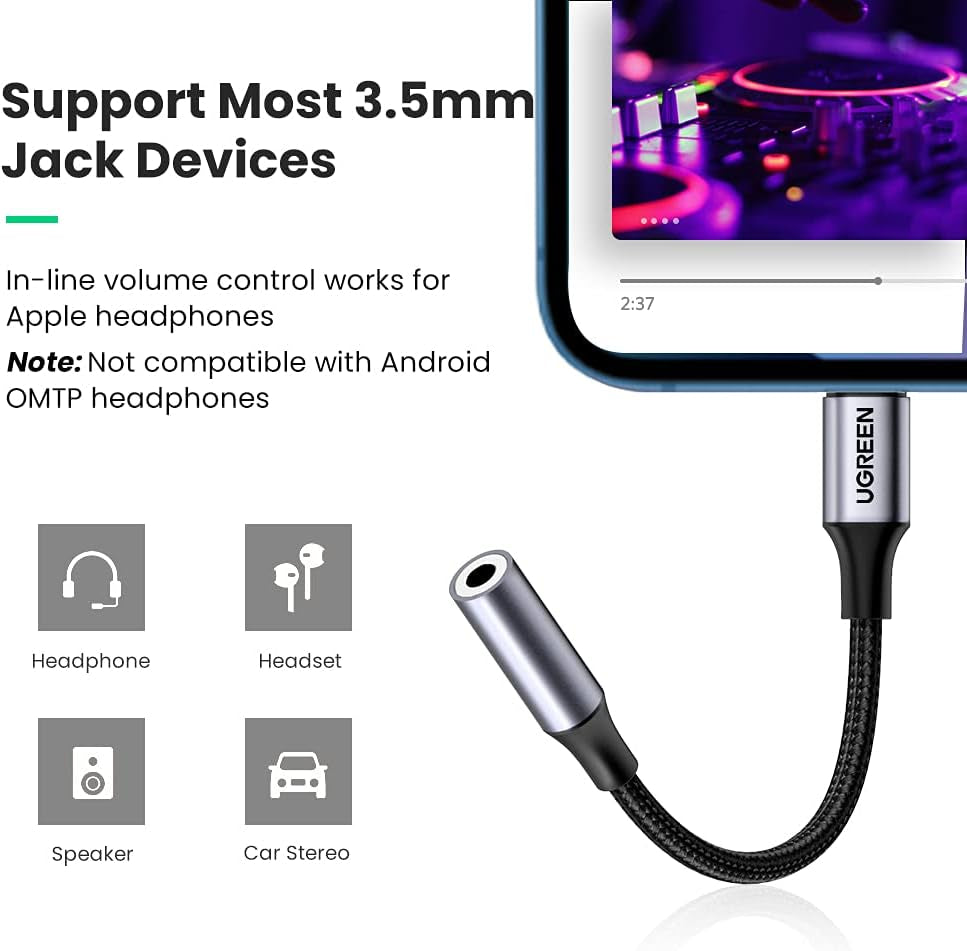 Headphone Adapter for Iphone Lightning to 3.5Mm Mfi Certified, Grey