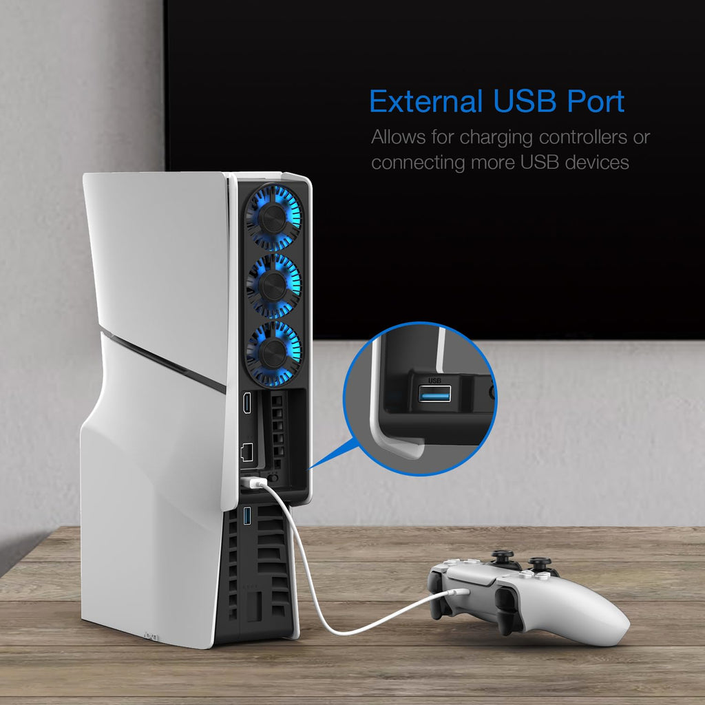 Cooling Fan for PS5 Slim, Upgraded Quiet Cooler Fan with LED Light, for PS5 Slim Console Digital & Discs Edition