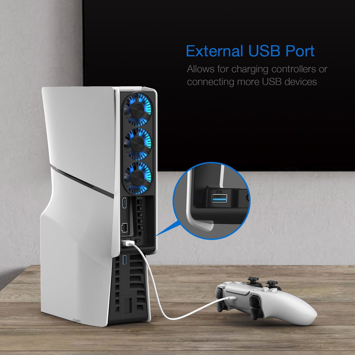Cooling Fan for PS5 Slim, Upgraded Quiet Cooler Fan with LED Light, for PS5 Slim Console Digital & Discs Edition