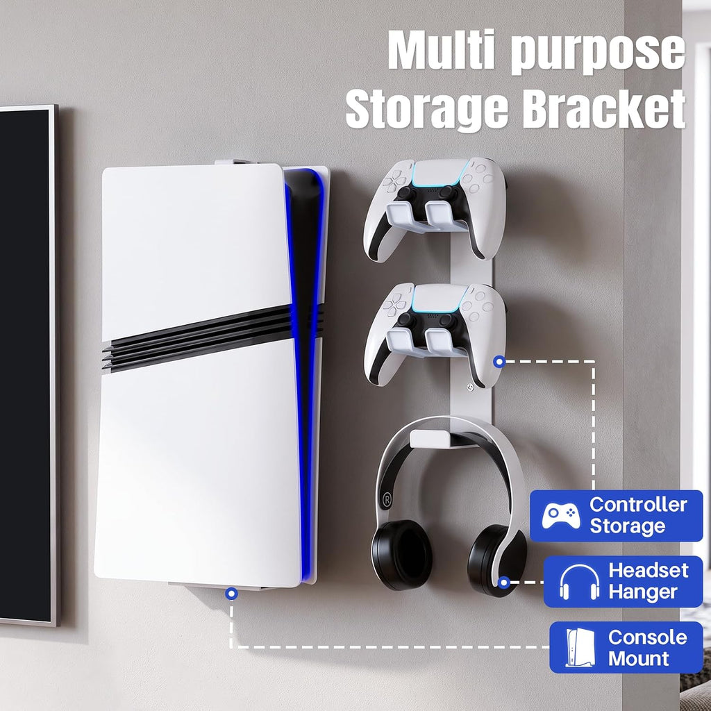 Wall Mount for PS5/PS5 Slim/Ps5 Pro Console-, Sturdy Metal Bracket Compatible with All Playstation 5 Models(Digital and Disc),+1Controller Headphone Holder, Sturdy and Not Fall Off,White