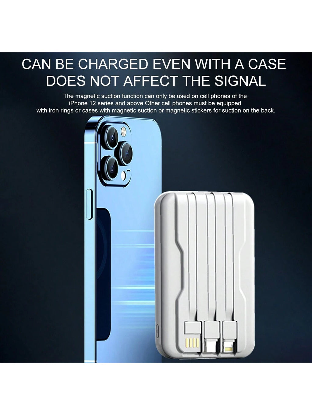 5000Mah Magnetic Portable Charger, Wireless Power Bank Built-In 3 Cables, 10000Mah Battery Pack Compatible with Iphone 16/15/14/13/12 Series and for Airpods 1/2/Pro and More