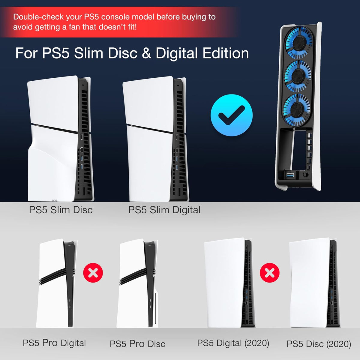 Cooling Fan for PS5 Slim, Upgraded Quiet Cooler Fan with LED Light, for PS5 Slim Console Digital & Discs Edition