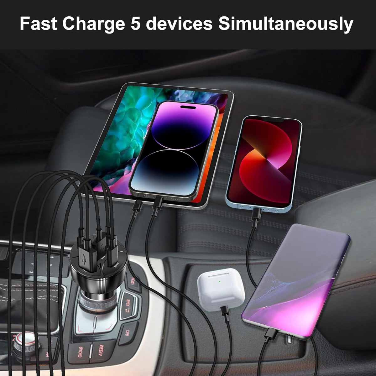 Super Fast Car Charger USB C Adapter 5- Port PD 45W