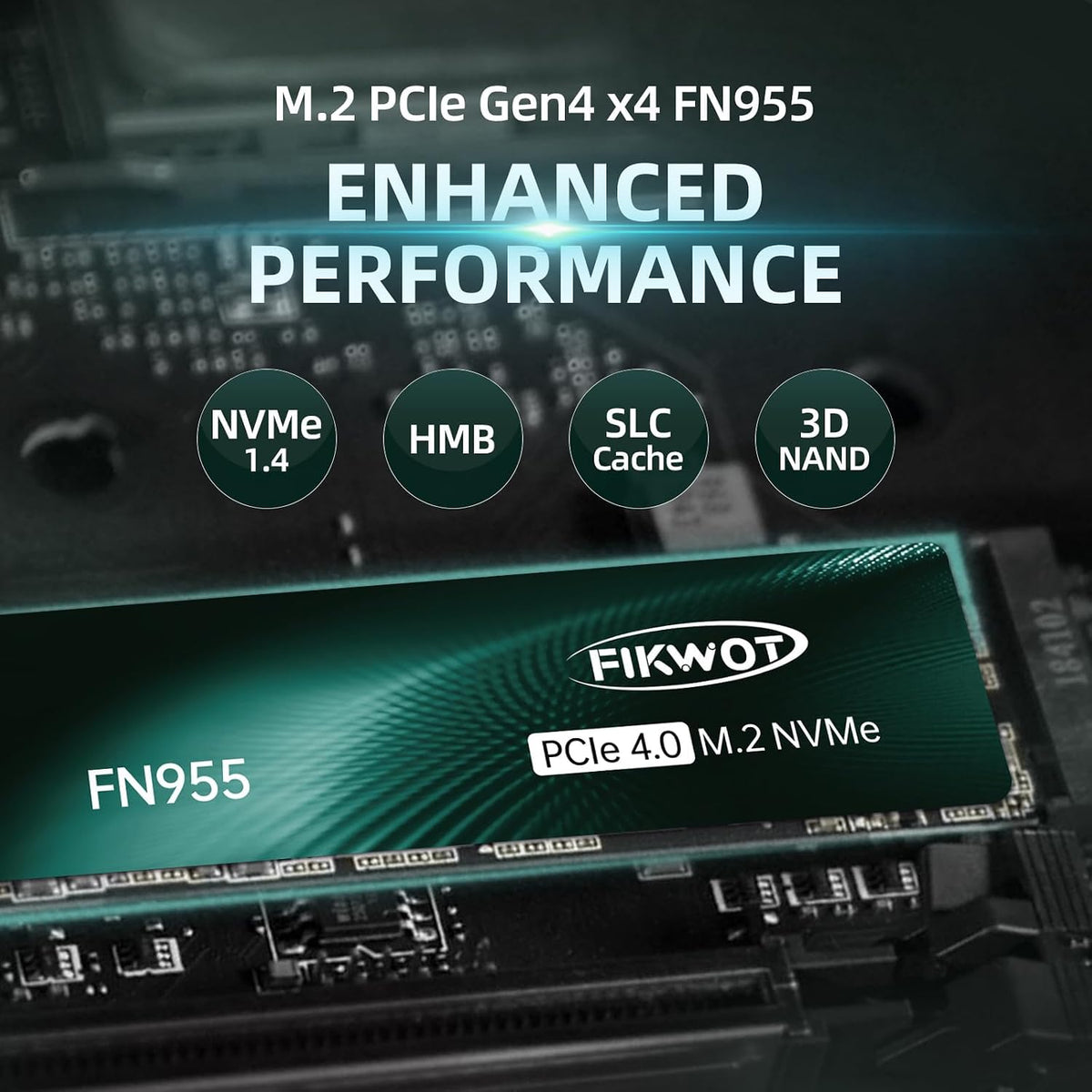 FN955 1TB Nvme SSD M.2 2280 Pcie Gen4X4, up to 7300Mb/S, 3D NAND TLC Flash Internal Solid State Drive, Configure SLC Cache, for PS5 Storage Expansion Laptop Desktop