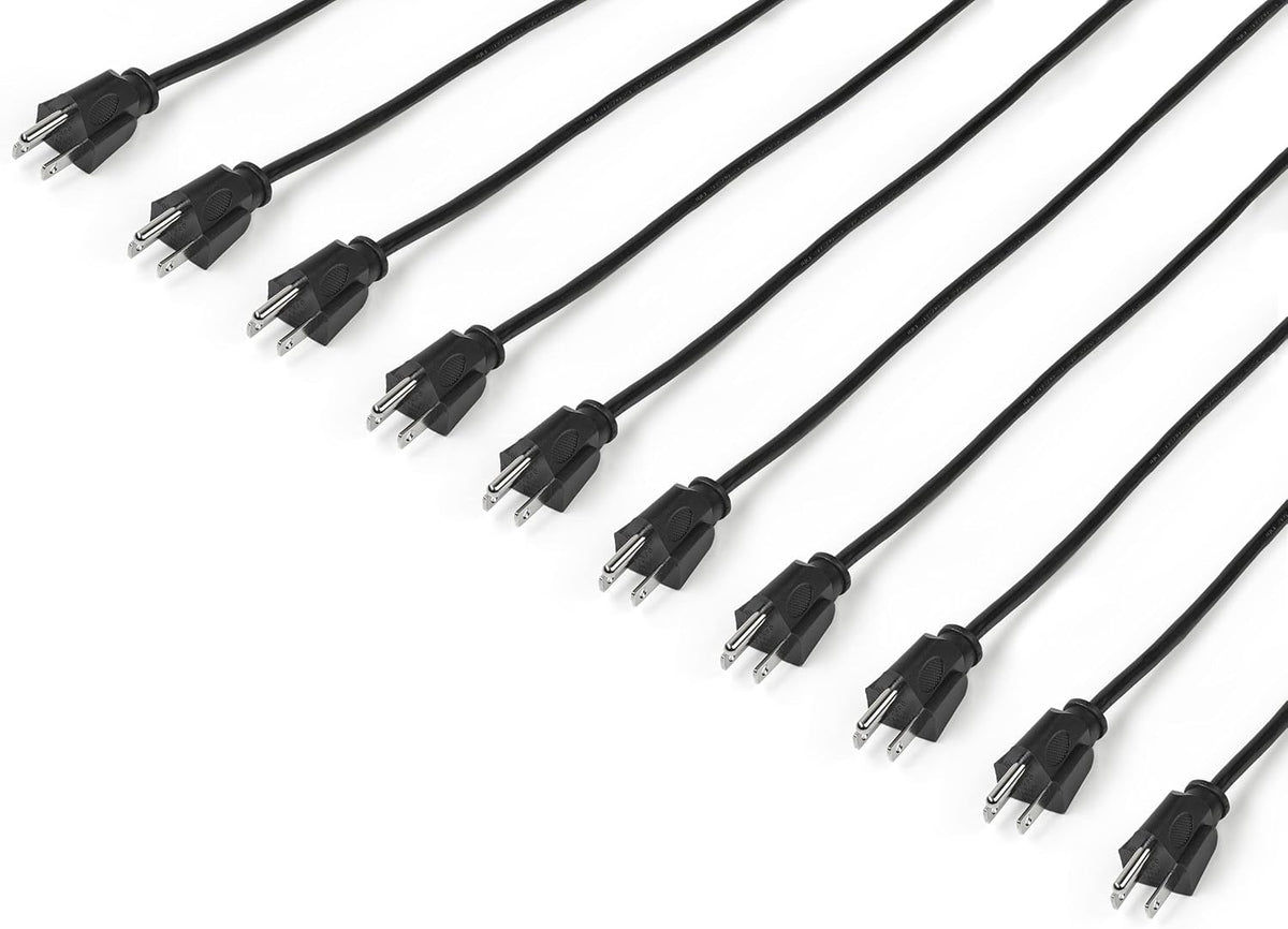 10Ft (3M) Computer Power Cord, NEMA 5-15P to C13, 10A 125V, 18AWG, 10 Pack, Black Replacement AC Power Cord, Printer Power Cord, Monitor/Pc Power Supply Cable - UL Listed (PXT1011010PK)