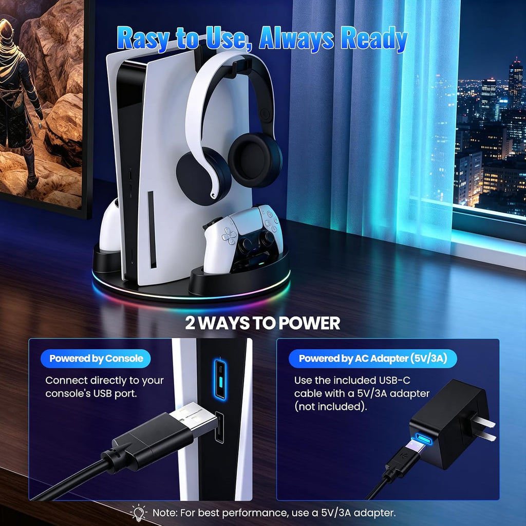 for Ps5/Slim/Pro Console Stand with Controller Charger